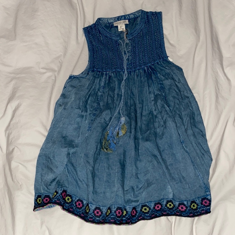 Rachel Zoe Denim Embroidered Tunic Tasseled